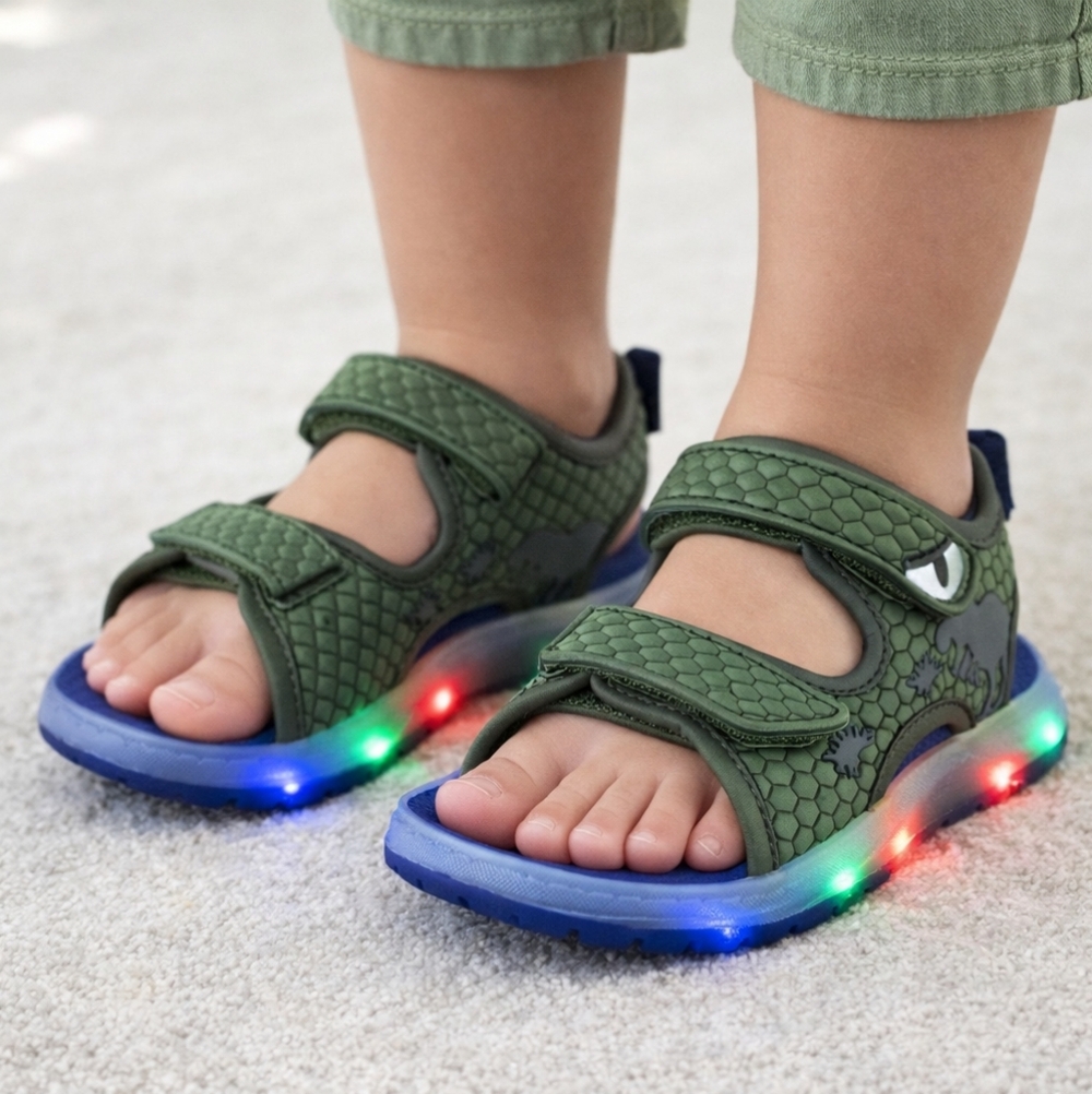 Dinosaur Green Light Up Outsole‎ Kids Sandals